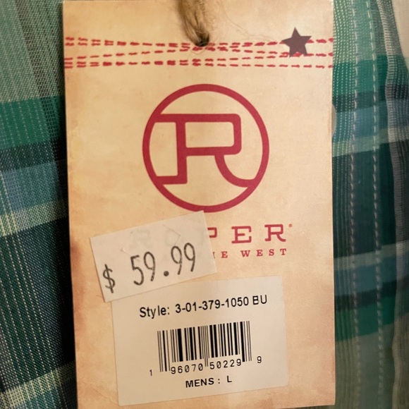 Roper Blue Plaid with Pocket Button Down Collar Shirt Size Large - Picture 5 of 9